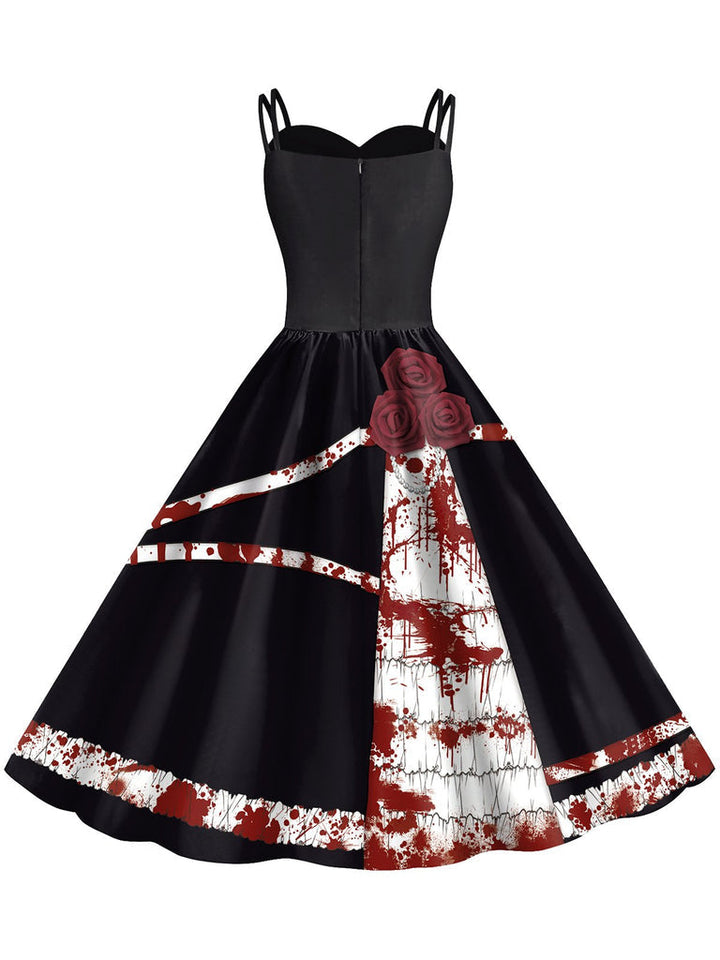 Robe de Costume D'Halloween à Bretelles Spaghetti Sans Manches, Coupe A-Line/Princess, Longueur Genou
