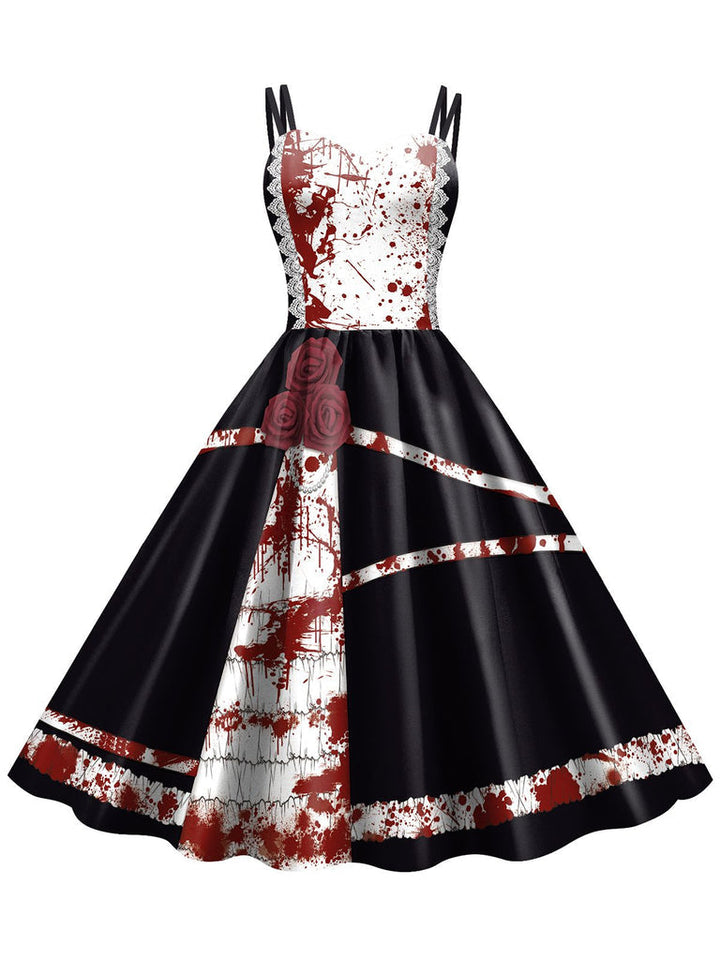 Robe de Costume D'Halloween à Bretelles Spaghetti Sans Manches, Coupe A-Line/Princess, Longueur Genou