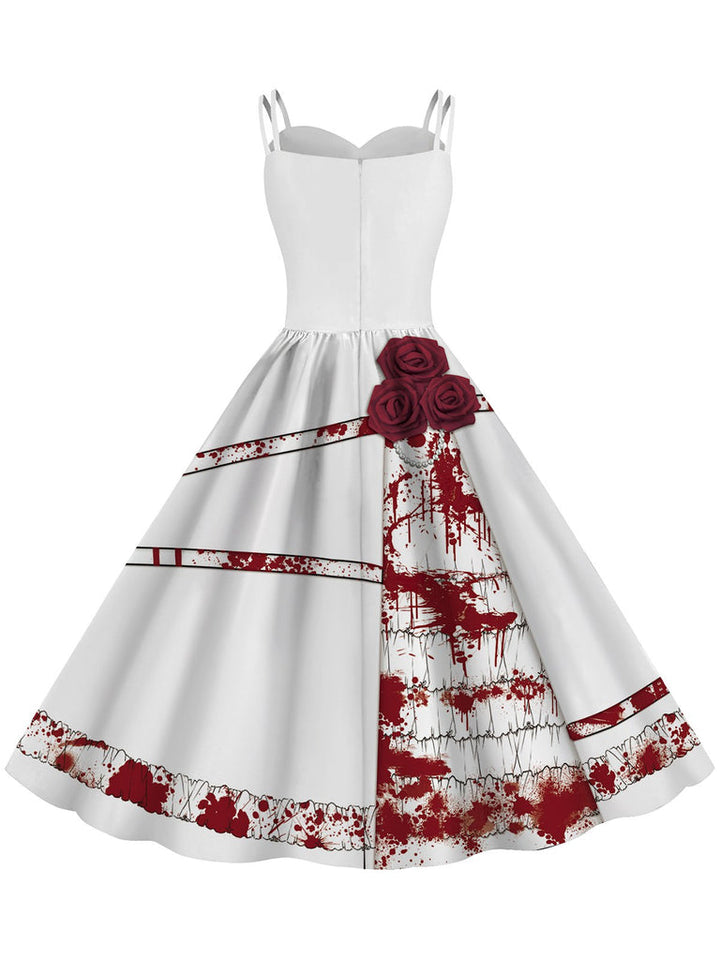 Robe de Costume D'Halloween à Bretelles Spaghetti Sans Manches, Coupe A-Line/Princess, Longueur Genou