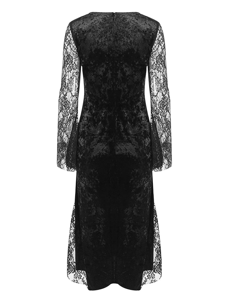 Robe de Costume D'Halloween à Manches Longues et Col Carré, Coupe A-Line/Princesse, Longueur Cheville, avec Dentelle