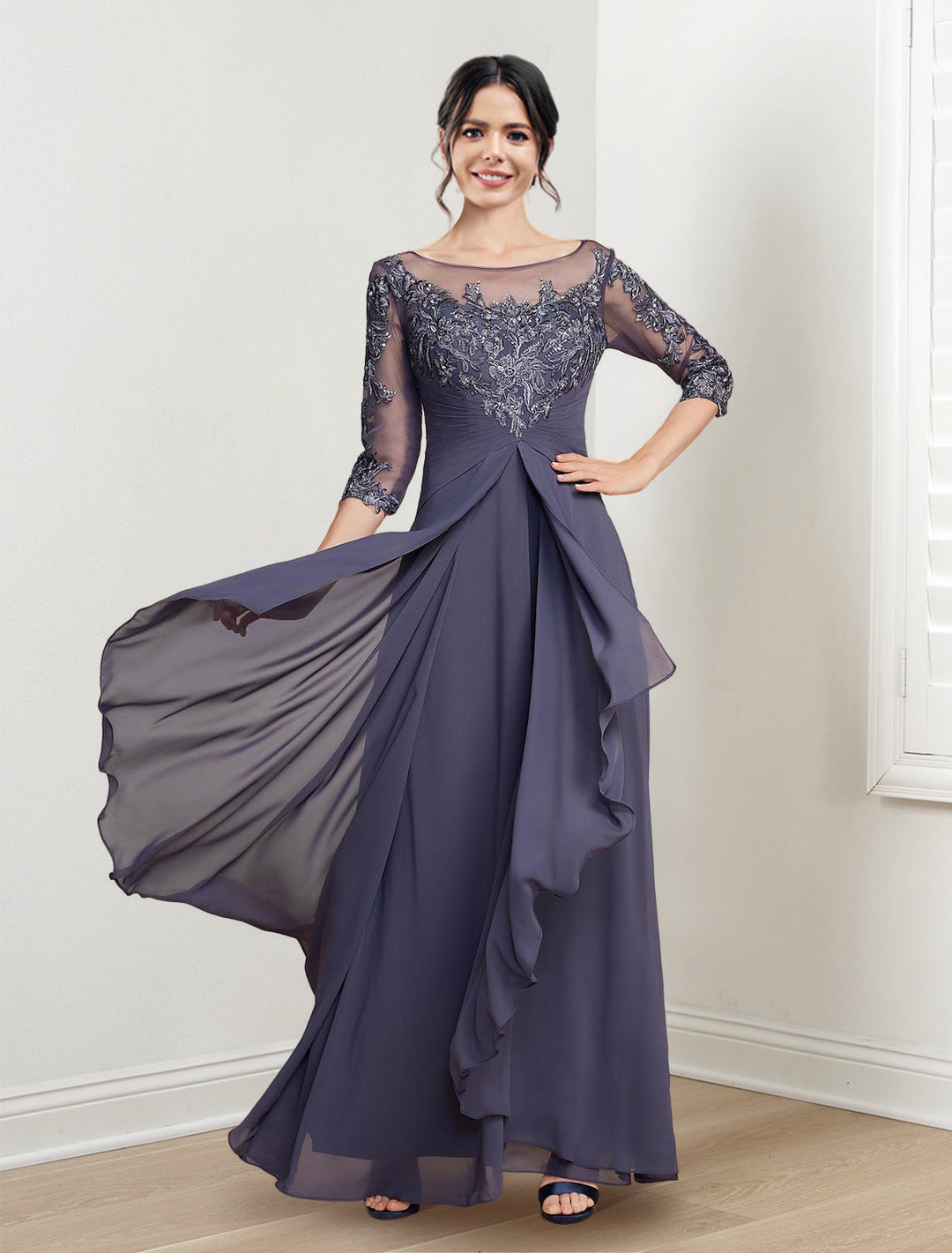 Robes de Mère de la Mariée Coupe A-Line/Princess, Longueur Au Sol, Décolleté Plongeant
