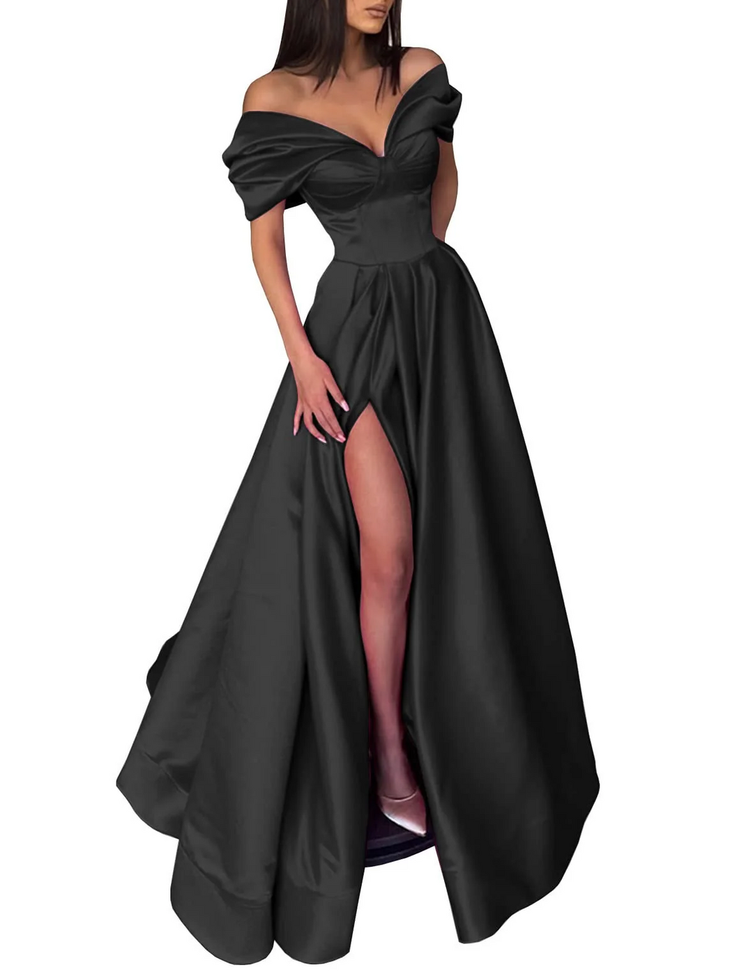 Robe de Bal Longue à Épaules Dénudées et Coupe Princesse avec Fente Sur le Côté