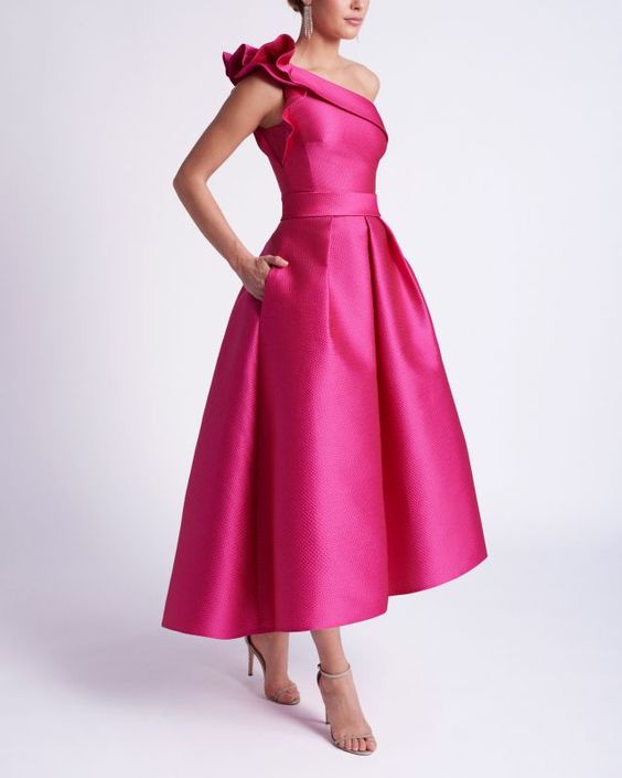 Robe de Bal Trapèze/Princesse à Une Épaule et Longueur Thé