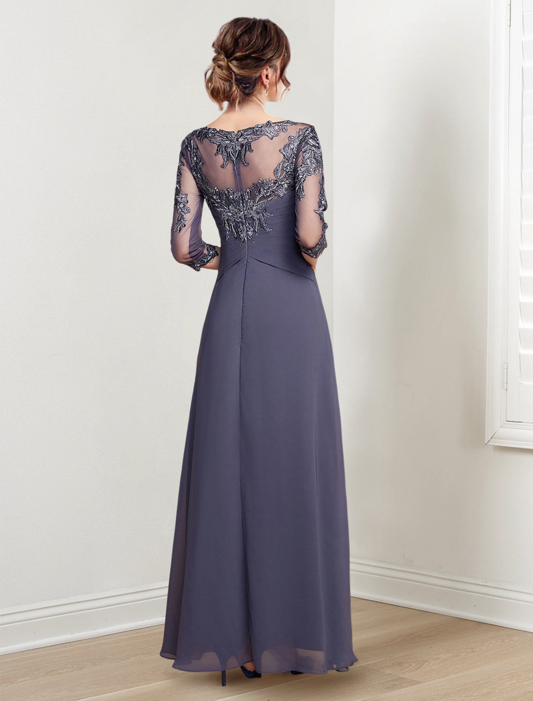 Robes de Mère de la Mariée Coupe A-Line/Princess, Longueur Au Sol, Décolleté Plongeant