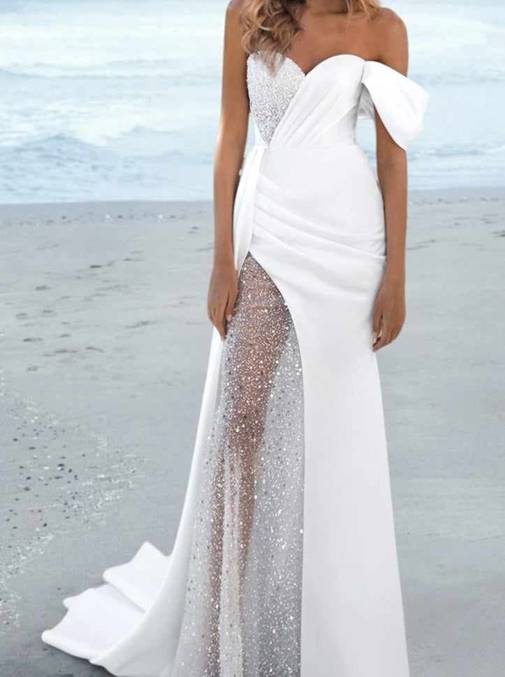 Robe de Mariée Fourreau/Colonne à Une Épaule et Longueur Au Sol