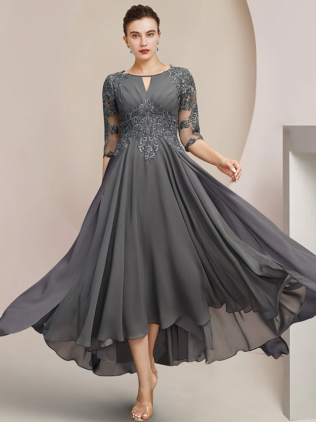 Robes de Mère de la Mariée Coupe A-Line/Princess à Encolure Dégagée et Longueur Thé