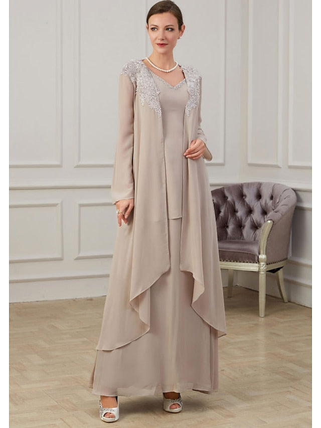 Robes de Mère de la Mariée Coupe A-Line/Princess à Col en V et Longueur Au Sol