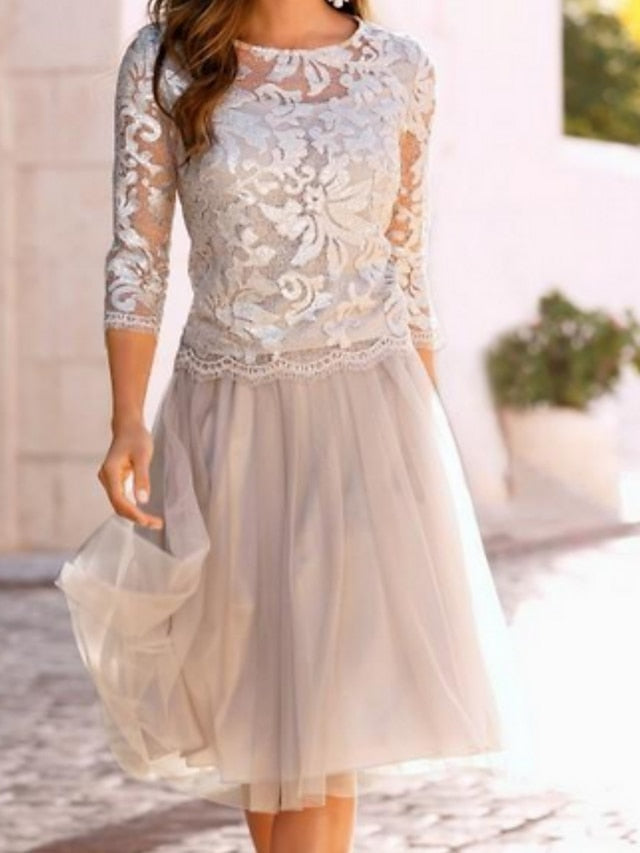 Robes de Mère de la Mariée Coupe A-Line/Princess, Longueur Genou, Décolleté en V