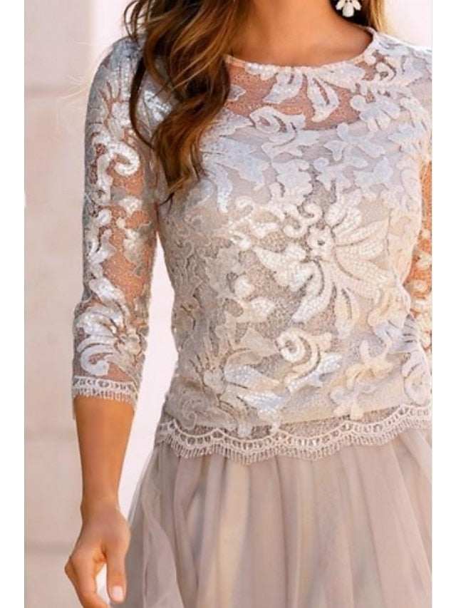 Robes de Mère de la Mariée Coupe A-Line/Princess, Longueur Genou, Décolleté en V