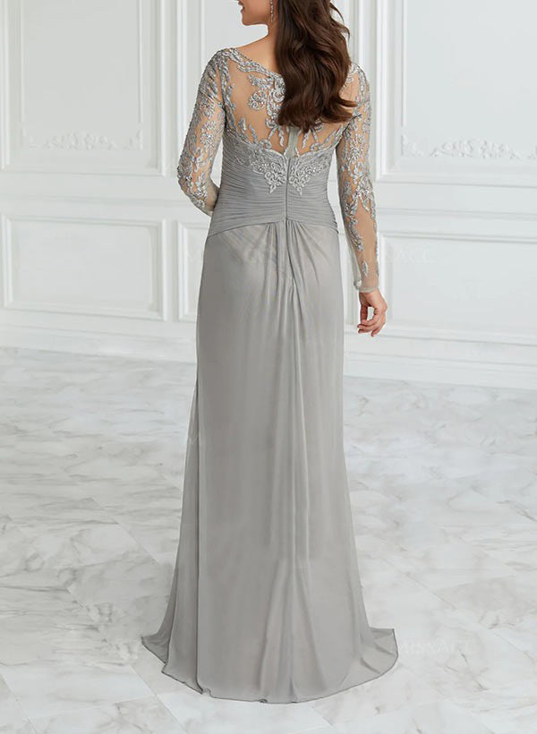 Robe de Mère de la Mariée Coupe A-Line/Princess à Col en V et Longueur Au Sol avec Volants en Dentelle