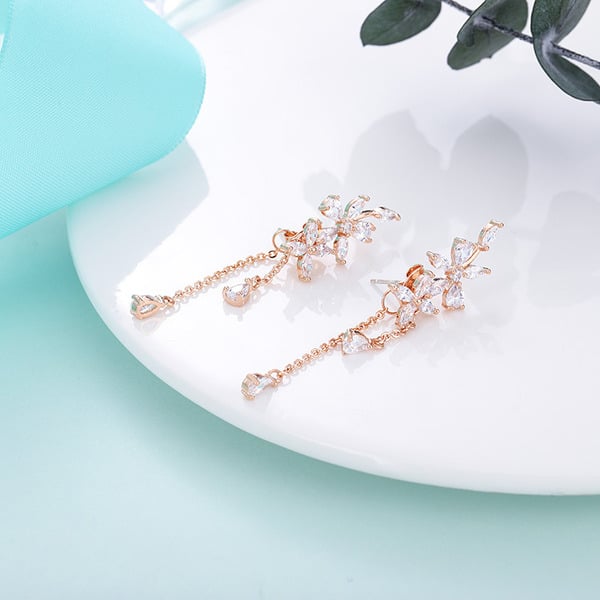 Boucles D'Oreilles Pendantes Charmantes avec Strass et Pompons