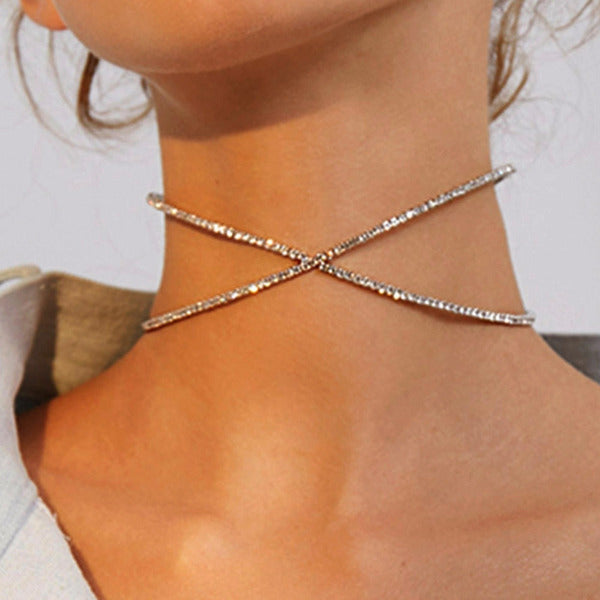 Collier Ras Du Cou Rond Chic en Strass