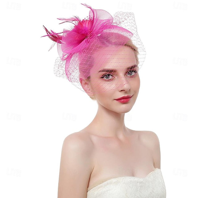 Fascinators Organza Horse Race Cocktail Élégant Vintage avec Nœuds en Plumes Coiffe