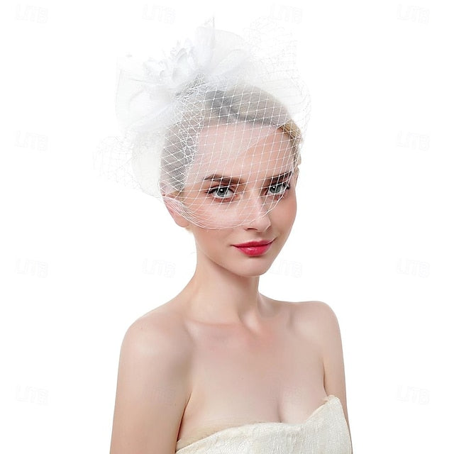 Fascinators Organza Horse Race Cocktail Élégant Vintage avec Nœuds en Plumes Coiffe
