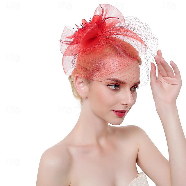 Fascinators Organza Horse Race Cocktail Élégant Vintage avec Nœuds en Plumes Coiffe