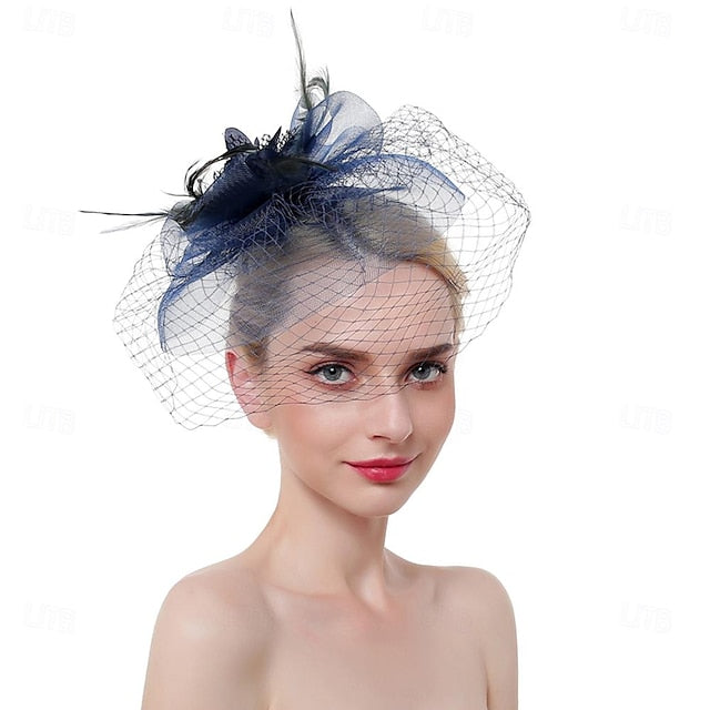 Fascinators Organza Horse Race Cocktail Élégant Vintage avec Nœuds en Plumes Coiffe