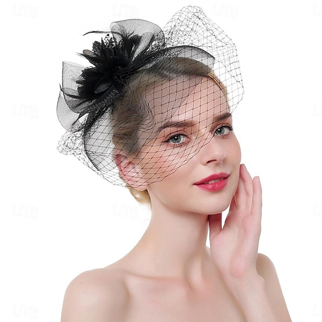 Fascinators Organza Horse Race Cocktail Élégant Vintage avec Nœuds en Plumes Coiffe