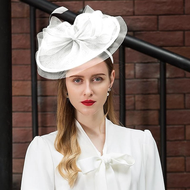 Fascinators Tulle Net Wedding Tea Party Élégant avec Plume Bowknot Coiffe