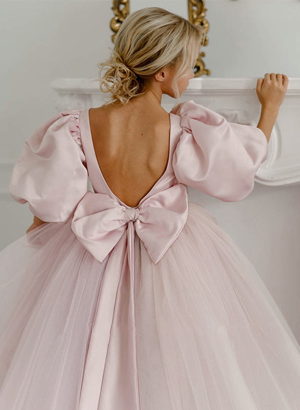 Robes de Fille Coupe A/Princesse avec Nœud Papillon et Perles