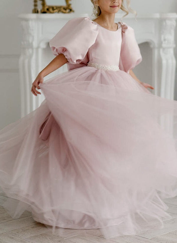 Robes de Fille Coupe A/Princesse avec Nœud Papillon et Perles