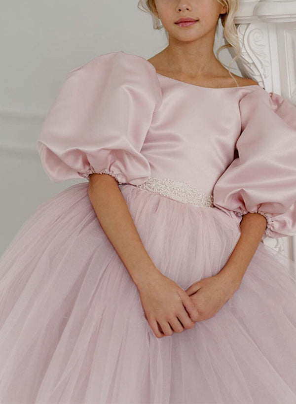 Robes de Fille Coupe A/Princesse avec Nœud Papillon et Perles