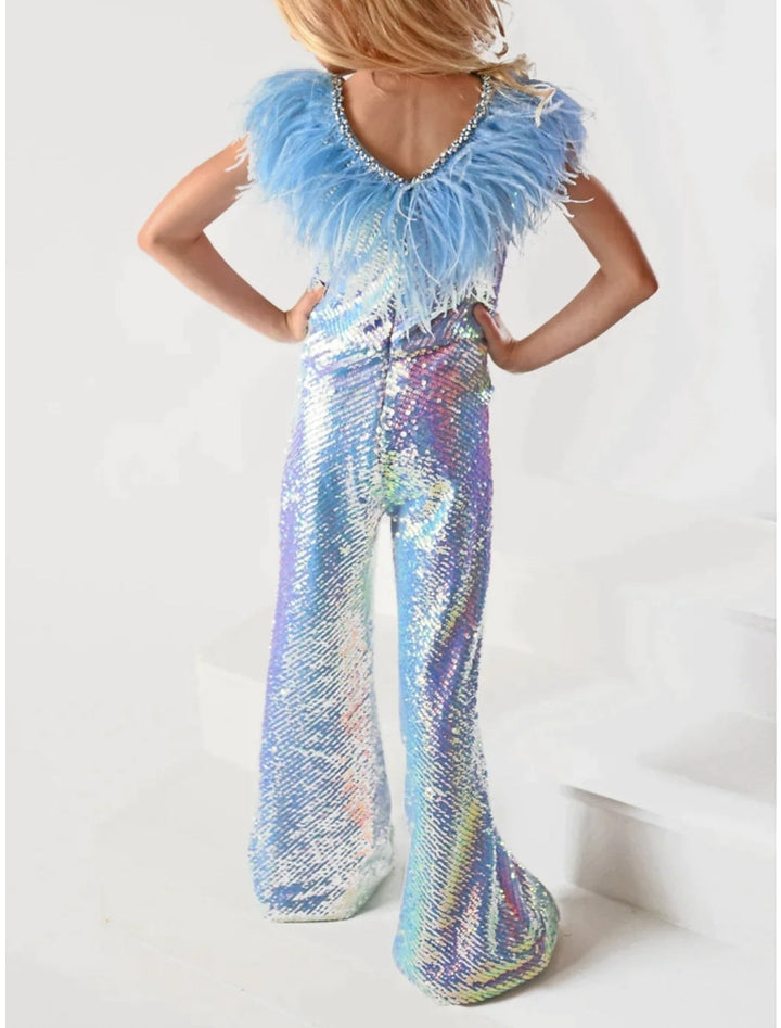 Combinaisons Licorne Arc-En-Ciel Sans Manches à Col en V pour Filles avec Plumes et Traîne Watteau