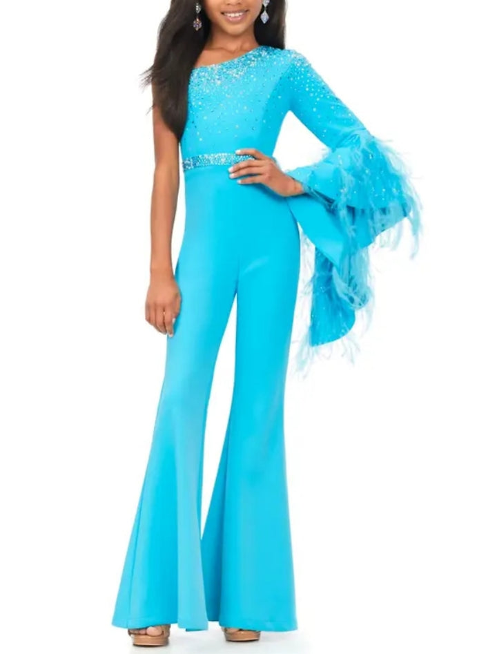 Combinaisons de Fête à Une Épaule pour Filles avec Paillettes et Plumes