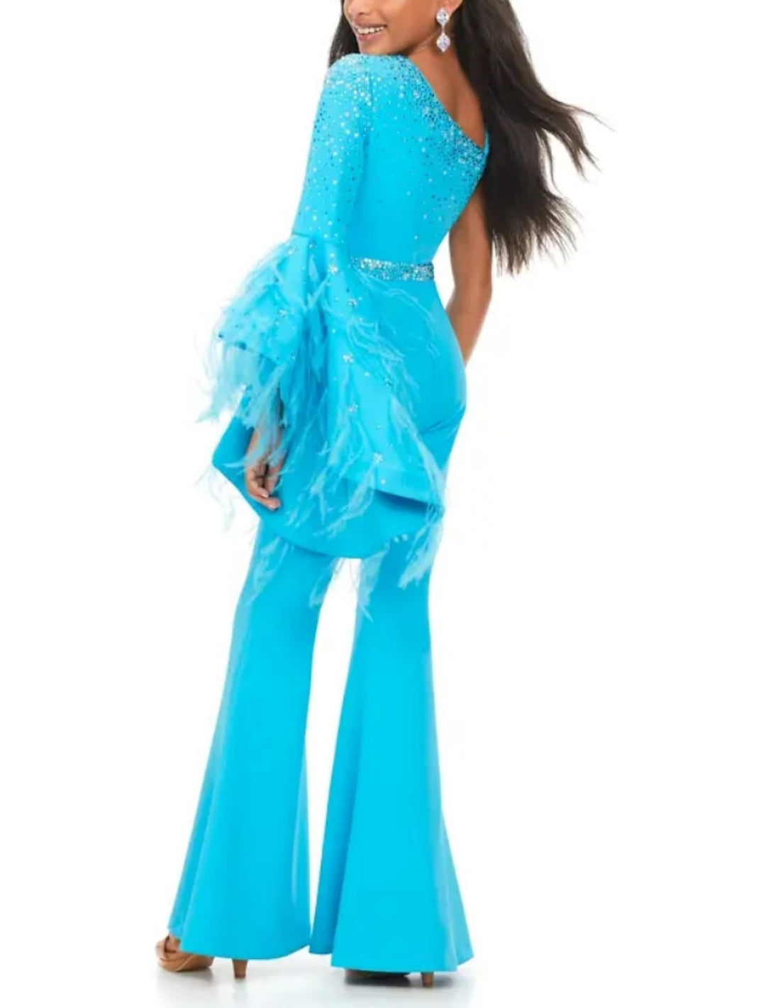 Combinaisons de Fête à Une Épaule pour Filles avec Paillettes et Plumes
