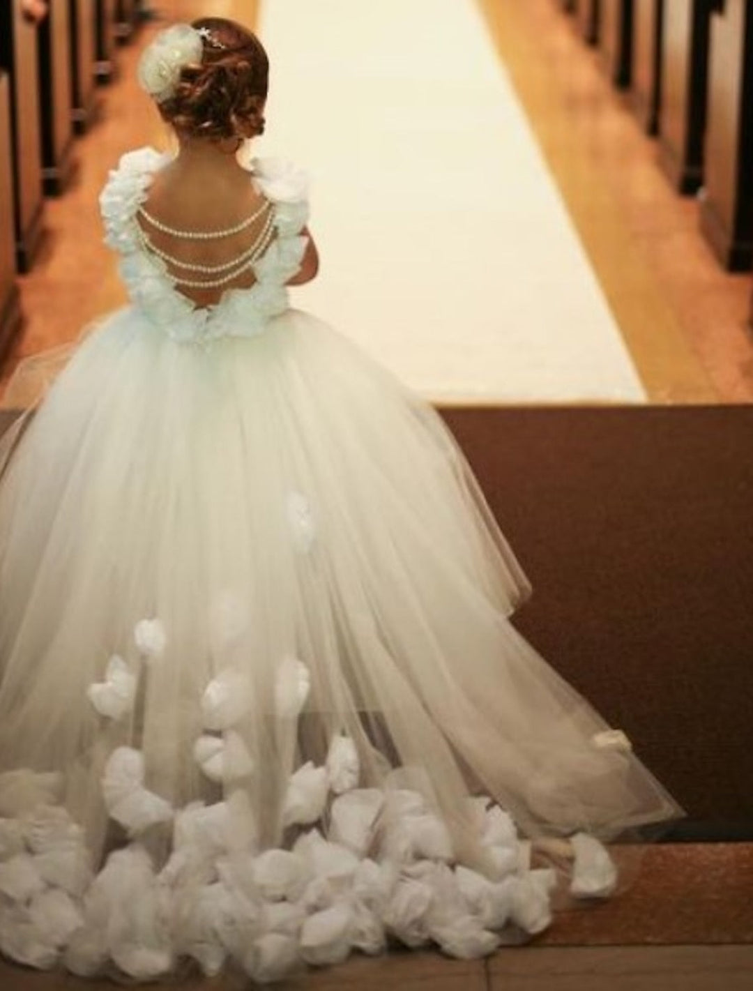 Robes de Demoiselle D'Honneur en Tulle à Fleurs et Perles, Coupe A-Line/Princesse