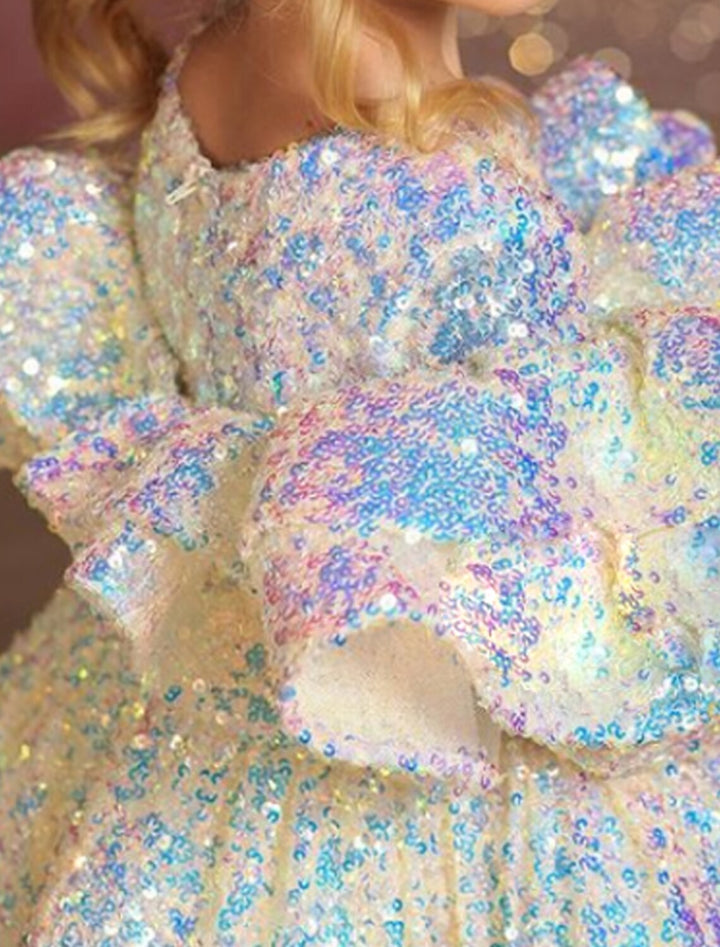 Robe de Bal Princesse à Manches Longues et Paillettes pour Petite Fille avec Volants