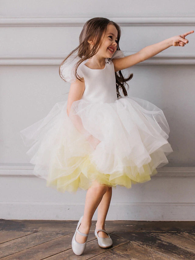 Robe de Bal en Tulle Ombré avec Volants pour Demoiselle D'Honneur