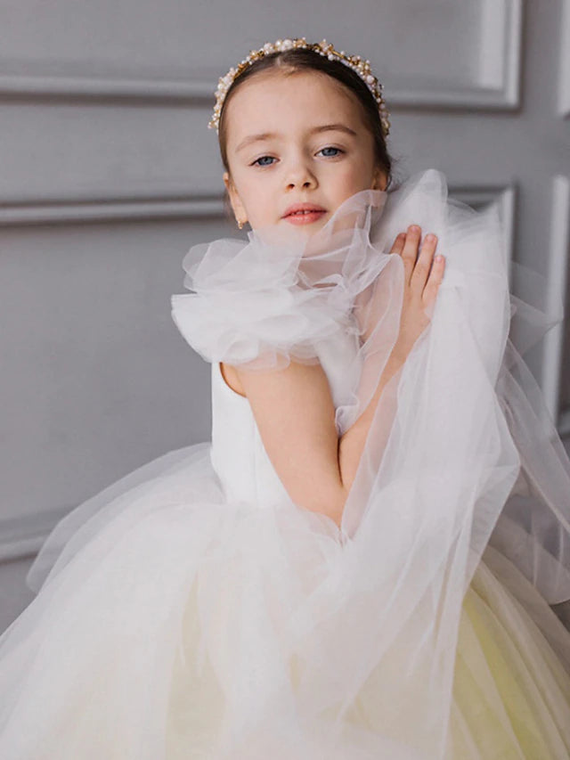 Robe de Bal en Tulle Ombré avec Volants pour Demoiselle D'Honneur