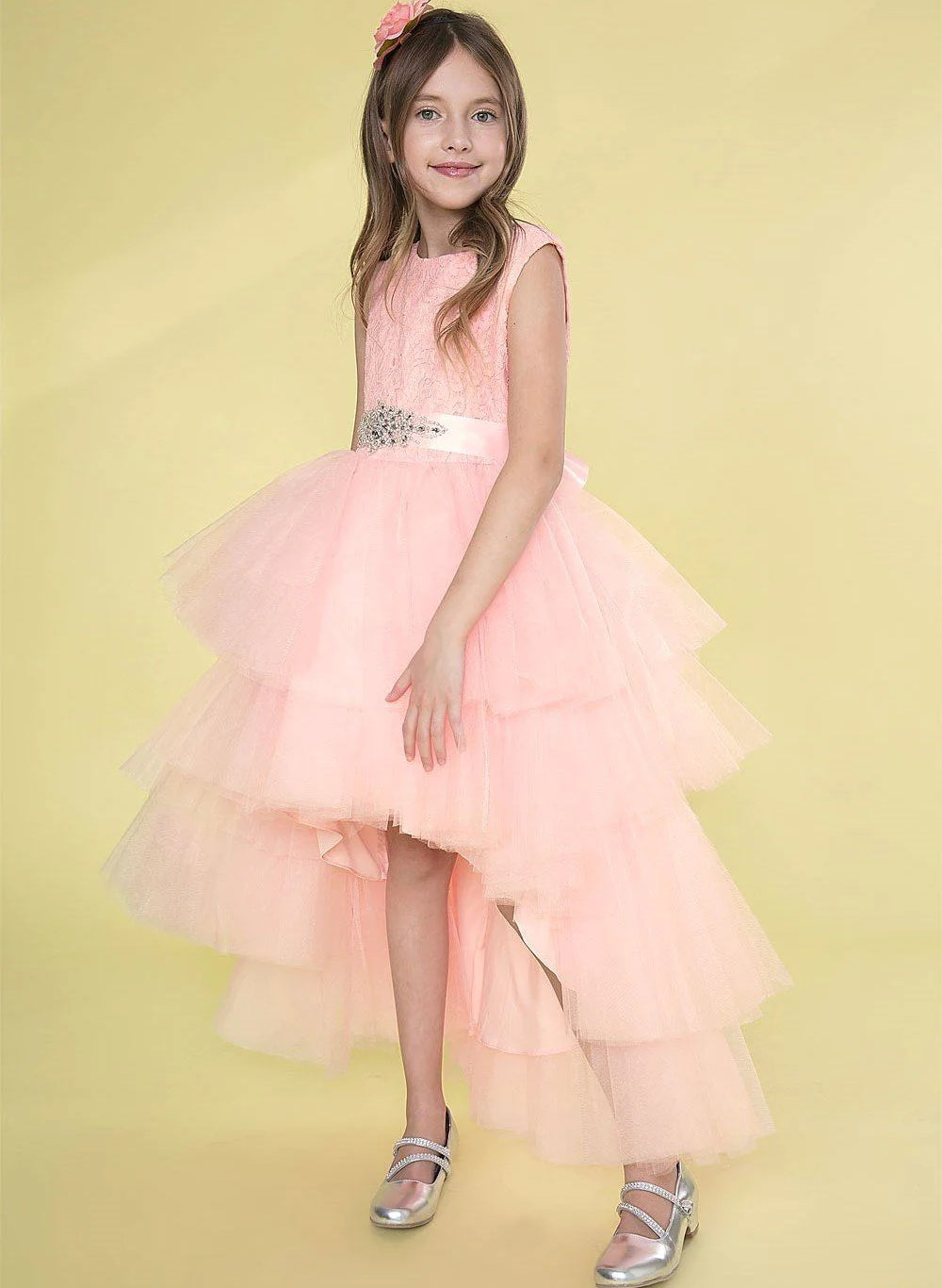 Robe de Bal en Tulle avec Perles pour Demoiselle D'Honneur