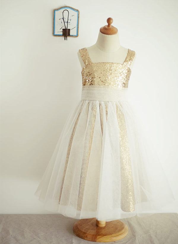 Robes de Demoiselle D'Honneur en Tulle Coupe A/Princesse avec Paillettes
