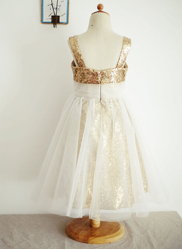 Robes de Demoiselle D'Honneur en Tulle Coupe A/Princesse avec Paillettes
