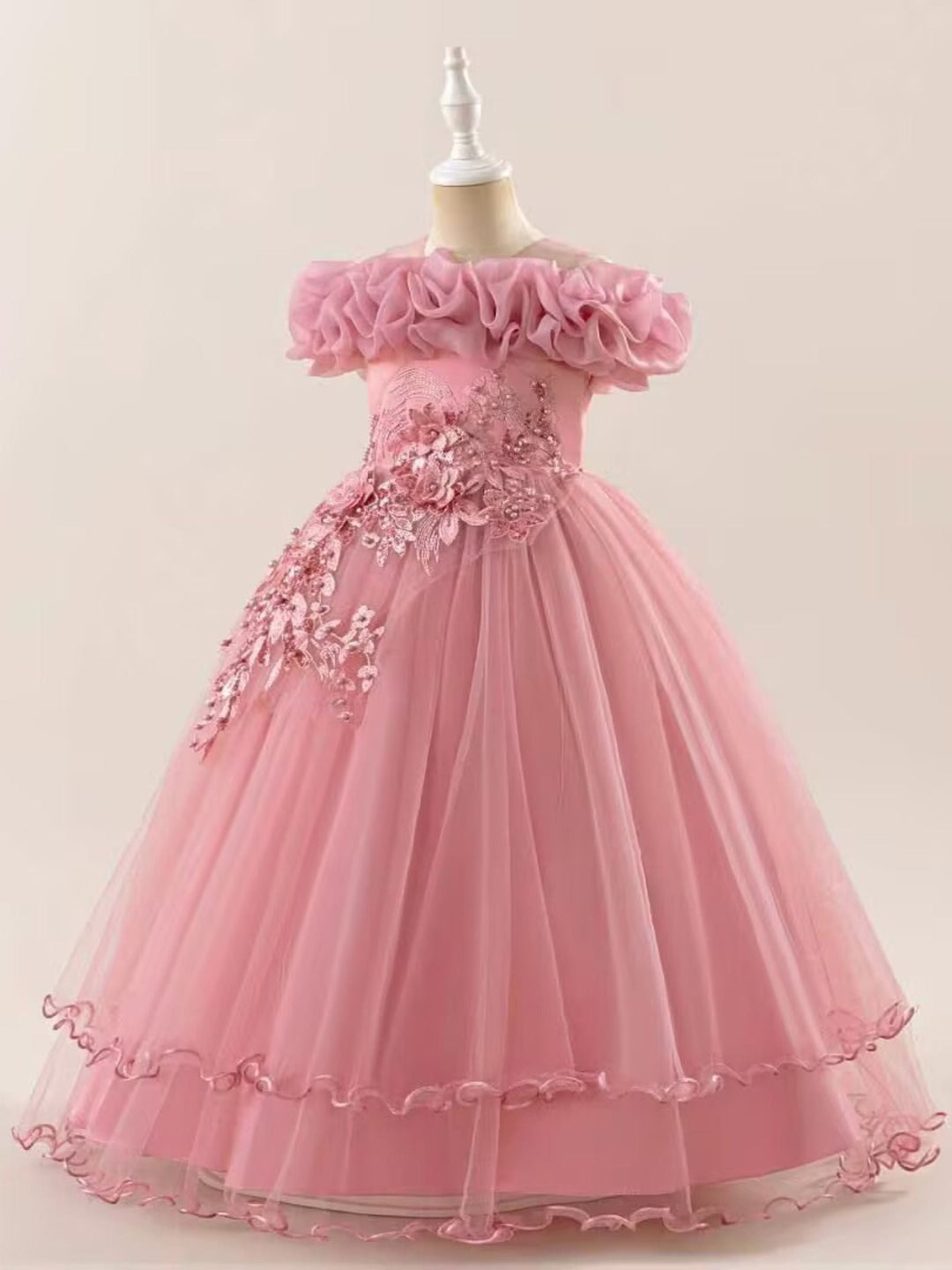 Robe de Bal à Épaules Dénudées Sans Manches pour Demoiselle D'Honneur avec Appliques et Broderies