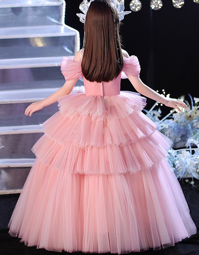 Robe de Bal à Épaules Dénudées, Longueur Au Sol, Plis Superposés, Robe de Demoiselle D'Honneur avec Fleur