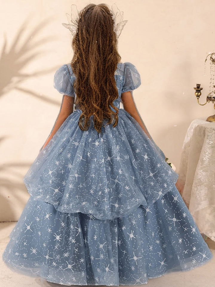 Robe de Bal à Manches Courtes et Col Rond avec Perles et Strass pour Fille