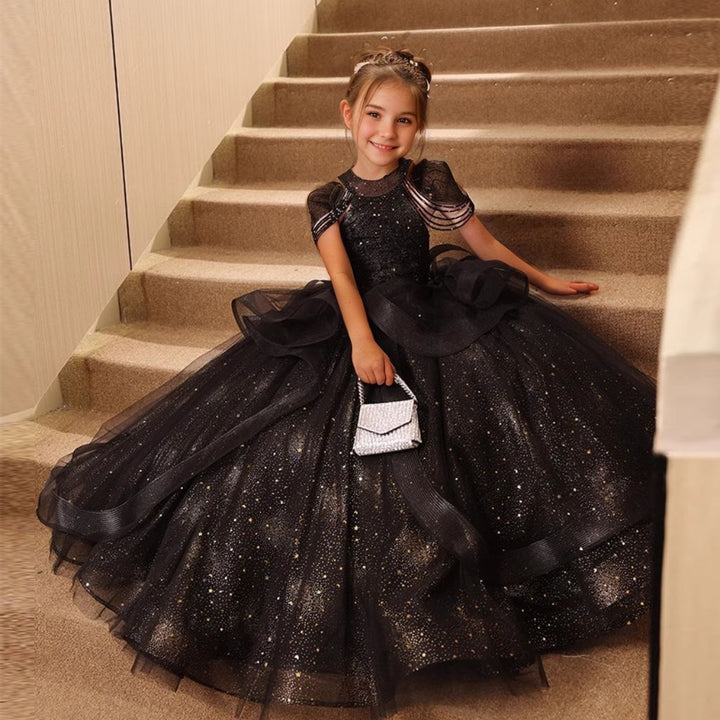 Robe de Soirée à Épaules Dénudées pour Fille avec Perles et Strass