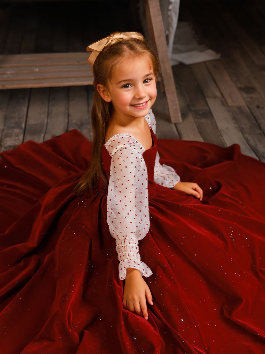 Robe de Demoiselle D'Honneur Princesse à Col Carré et Manches Longues avec Perles