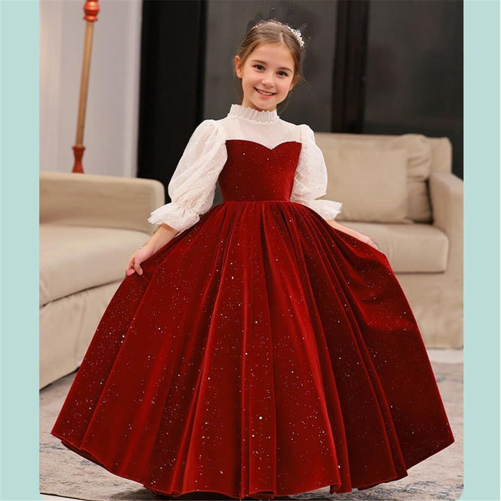 Robes de Demoiselle D'Honneur à Manches 3/4, Longueur Au Sol, Col Haut, Coupe A-Line/Princesse