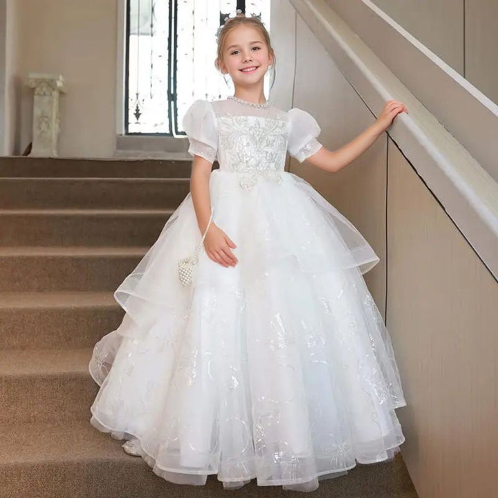 Robe de Demoiselle D'Honneur Trapèze/Princesse à Col Rond avec Perles et Appliques en Strass