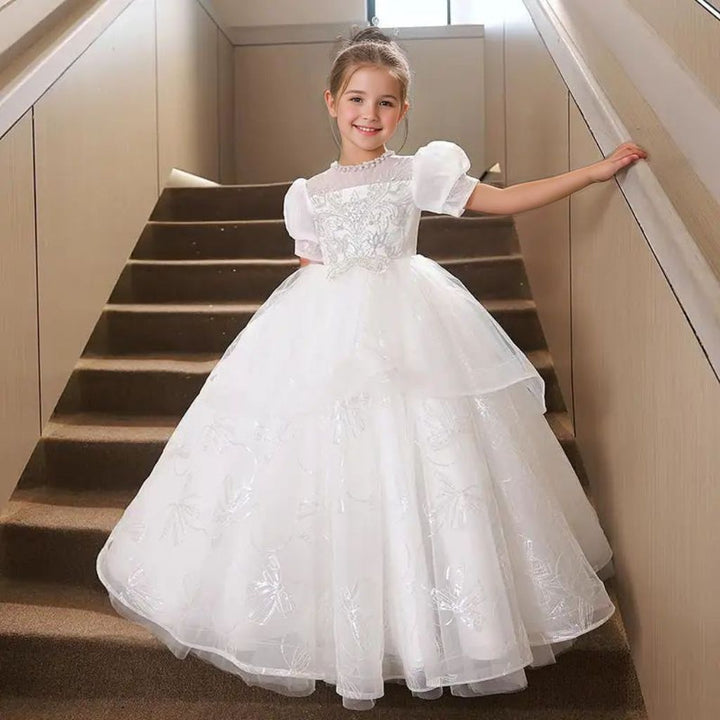 Robe de Demoiselle D'Honneur Trapèze/Princesse à Col Rond avec Perles et Appliques en Strass