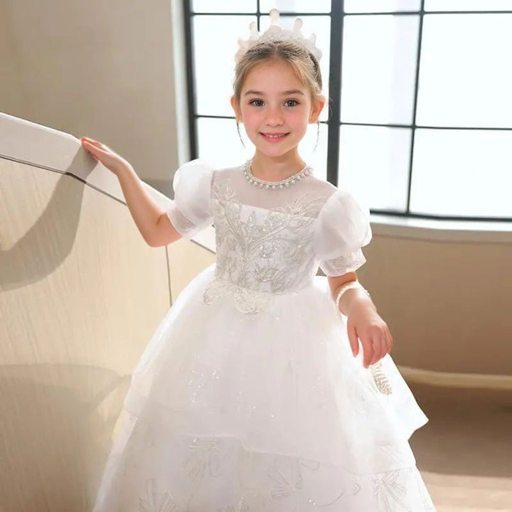 Robe de Demoiselle D'Honneur Trapèze/Princesse à Col Rond avec Perles et Appliques en Strass