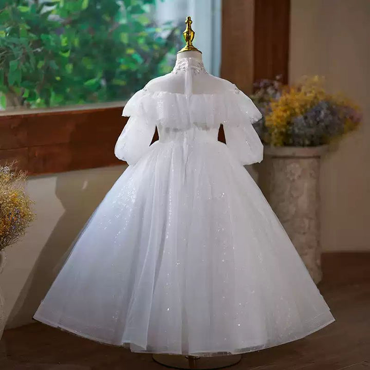 Robe de Demoiselle D'Honneur à Manches Mi-Longues, Col Haut, Coupe A-Line/Princesse, avec Appliques en Strass