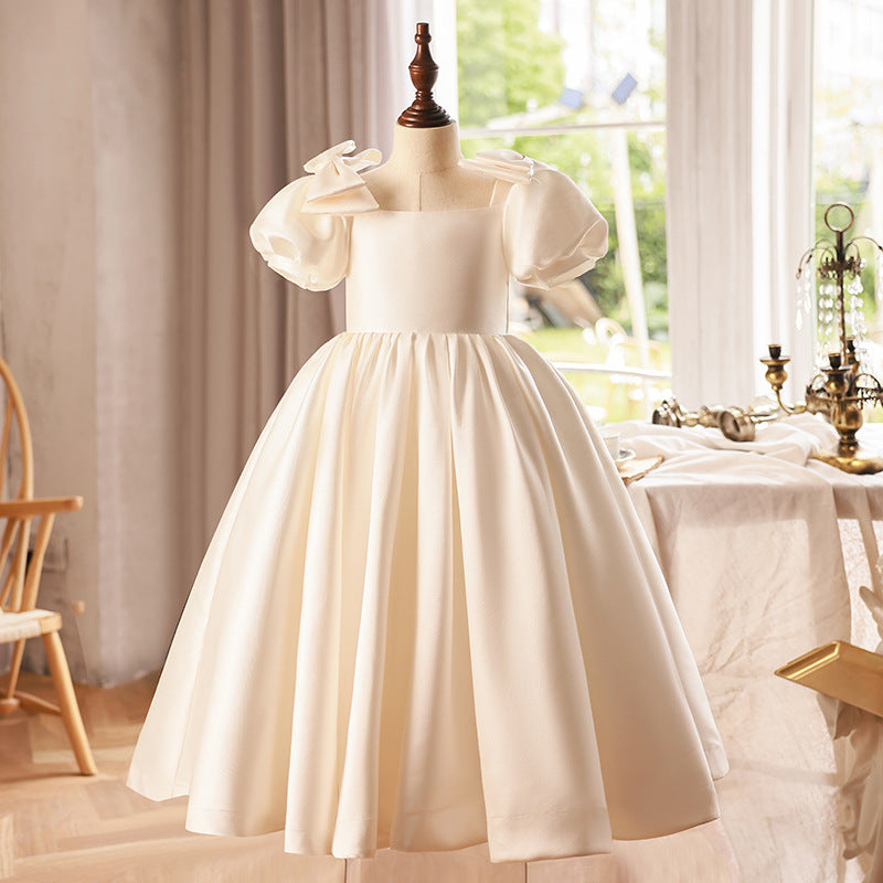Robes de Demoiselle D'Honneur à Manches Courtes, Col Carré, Longueur Au Sol, avec Nœud