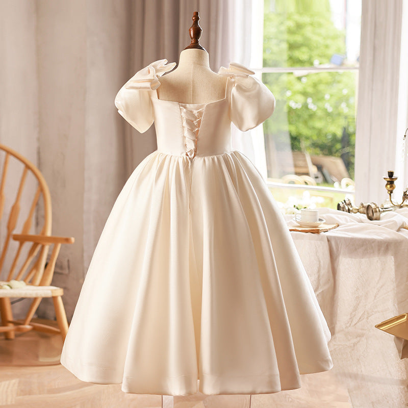Robes de Demoiselle D'Honneur à Manches Courtes, Col Carré, Longueur Au Sol, avec Nœud