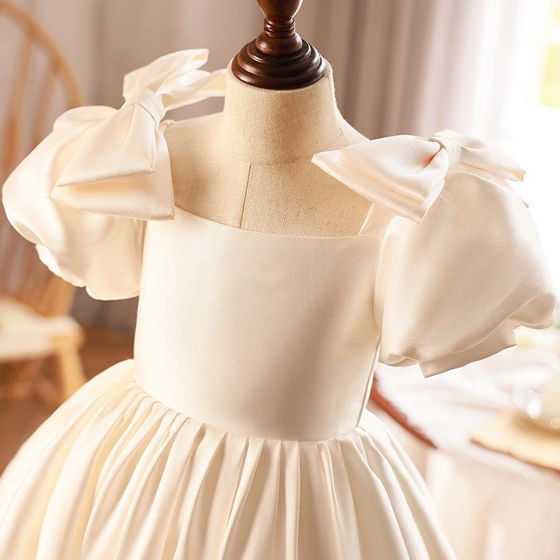 Robes de Demoiselle D'Honneur à Manches Courtes, Col Carré, Longueur Au Sol, avec Nœud