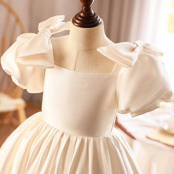 Robes de Demoiselle D'Honneur à Manches Courtes, Col Carré, Longueur Au Sol, avec Nœud