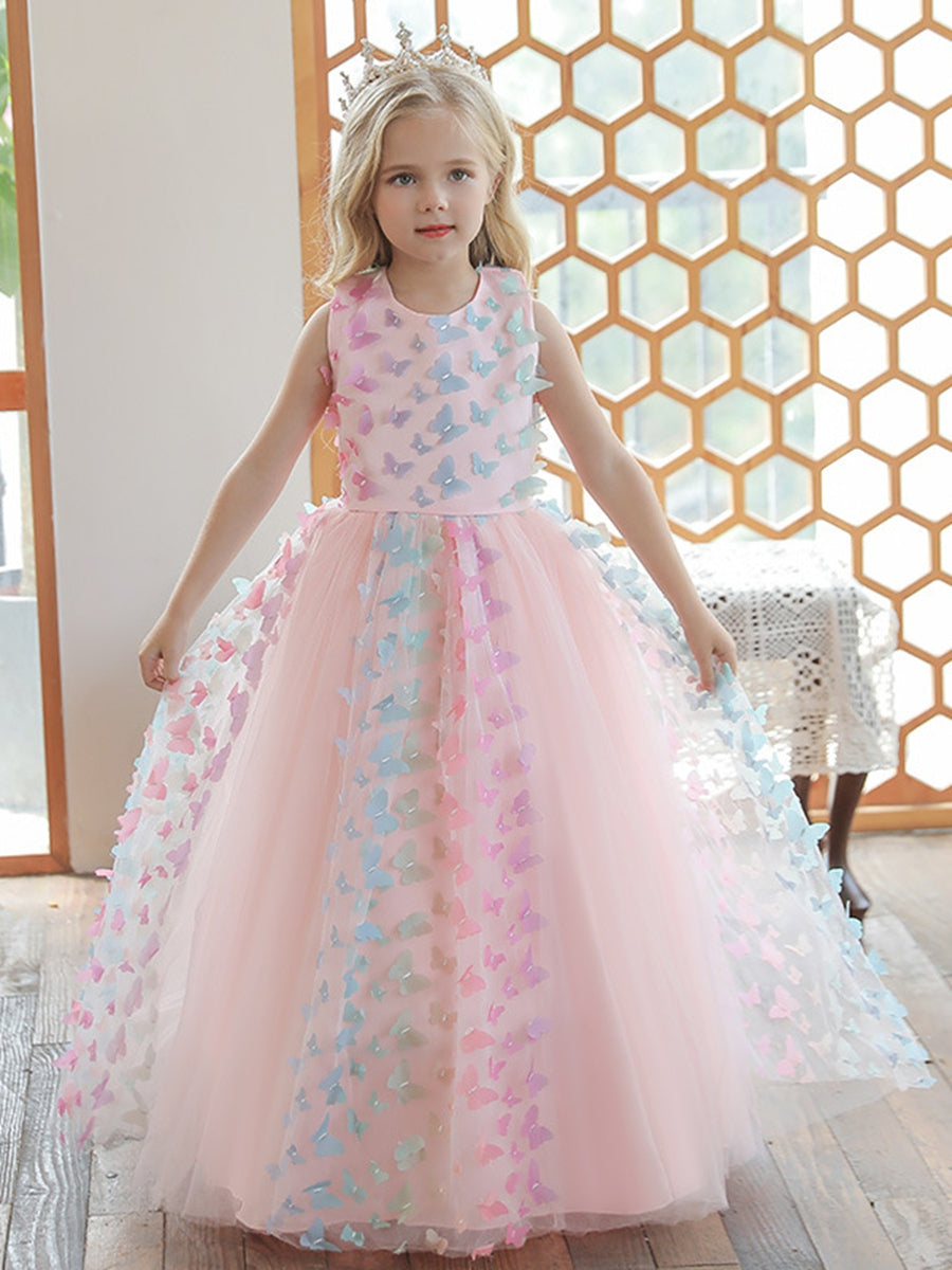 Robe de Bal à Encolure Dégagée Sans Manches, Longueur Au Sol, avec Papillon 3D